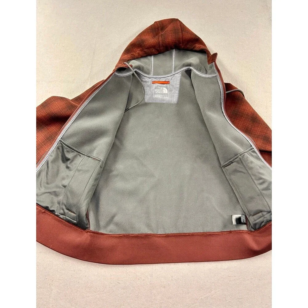The North Face Red Plaid Hoodie Thick Style Full Zip Jacket Size Medium